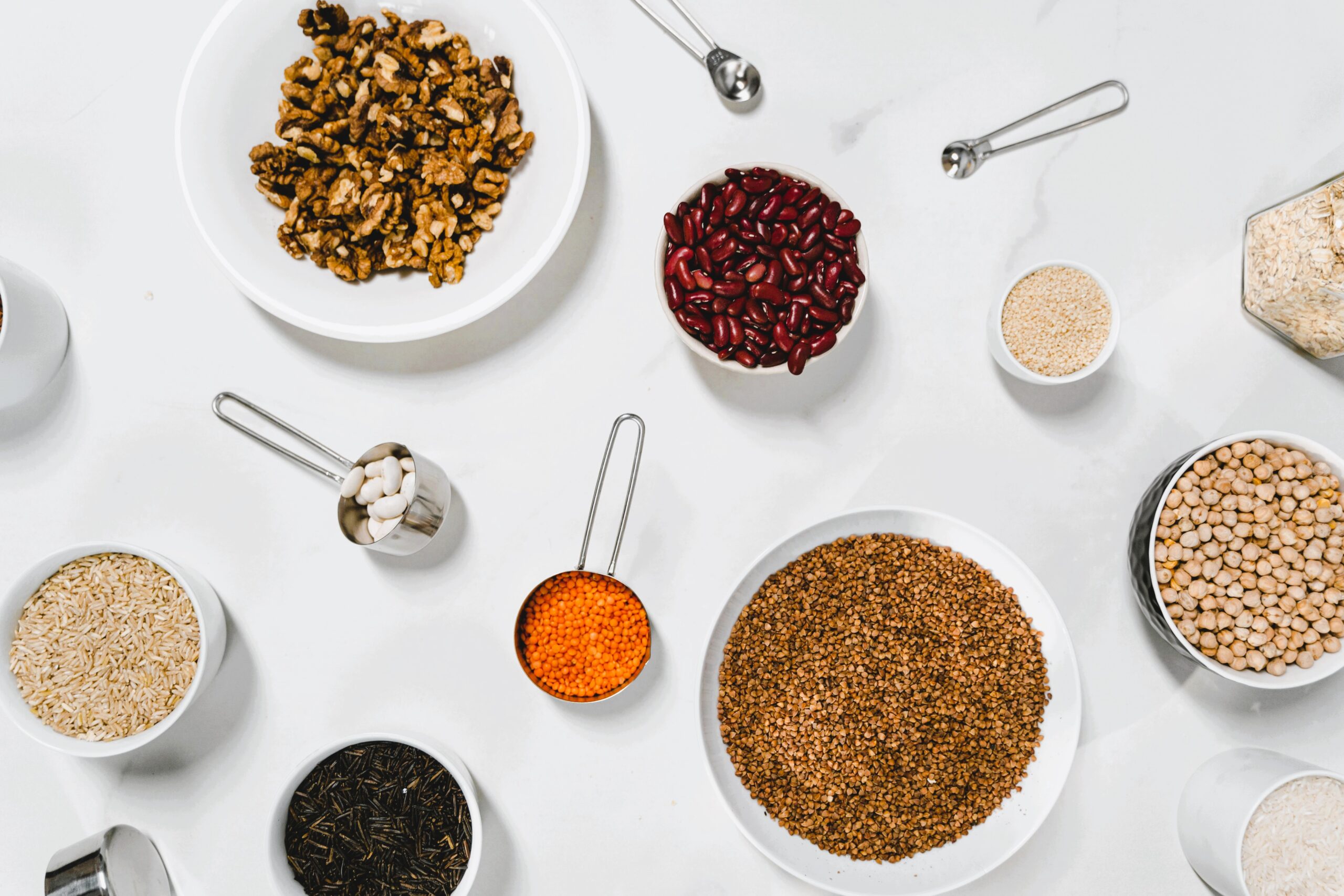 a group of bowls of food